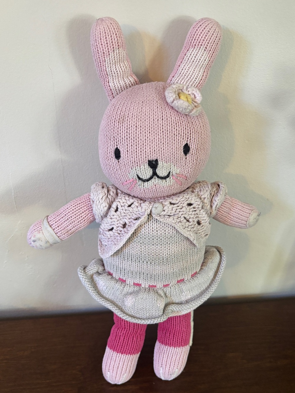 Cuddle & Kind Chloe Pink Knit Bunny Rabbit handmade in Peru plush toy baby 14"